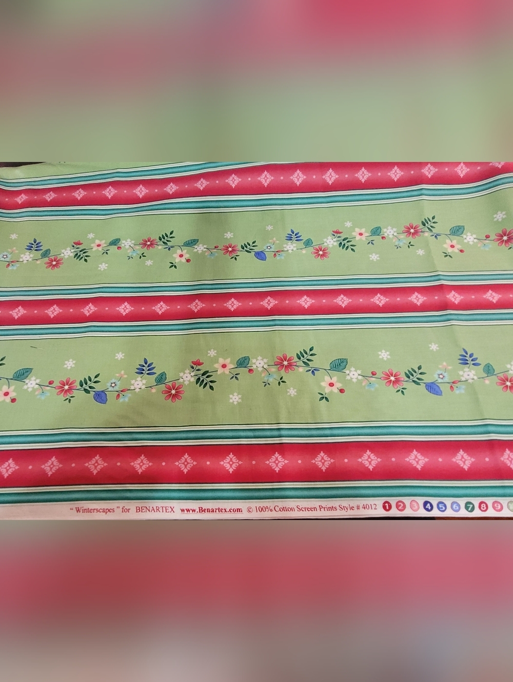 Benartex Floral Stripe Cotton Fabric 'Winterscapes' Style #4012 (0777)